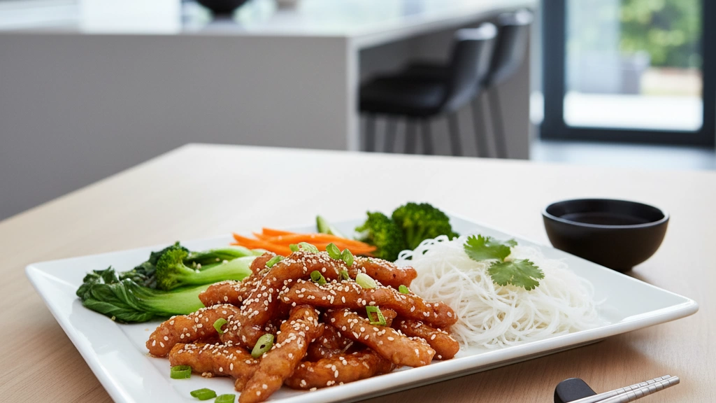Beijing Beef with Rice Noodles and Vegetable Sides